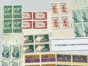 lot 19 image: (17) Different 5-Cent Stamp Plate Blocks