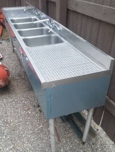 lot 8 image: Kitchen Quad Sink - Stainless, commercial grade, NSF, fully operational