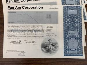 lot 8 image: Pan Am Corporation Stocks and Bond Certificates