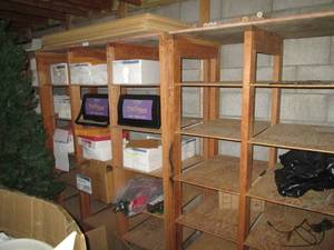 lot 131 image: 9 Pc. Wood Shelving Units All Item...