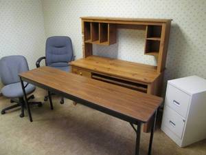 lot 144 image: Large Desk, File Cabinet, Large Fol...
