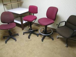 lot 145 image: (2) High Top Office Chairs, Wood Ta...