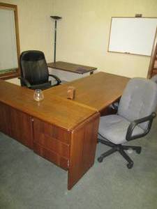 lot 189 image: (2) Large Wood Desks, Floor Lamp, 3...