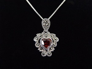 lot 6 image: .925 Sterling Silver Ruby Heart Crystal Pendant Necklace