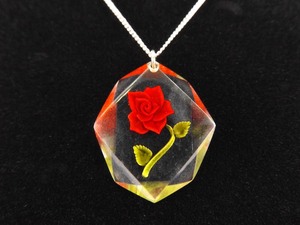 lot 7 image: .925 Sterling Silver Encased Rose Pendant Necklace