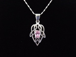 lot 12 image: .925 Sterling Silver Celtic Oval Cut Pink Sapphire Crystal Pendant Necklace