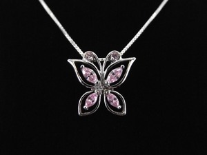 lot 13 image: .925 Sterling Silver Pink Sapphire Butterfly Pendant Necklace