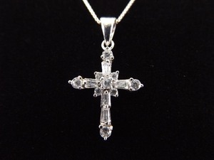lot 17 image: .925 Sterling Silver Crystal Cross Pendant Necklace