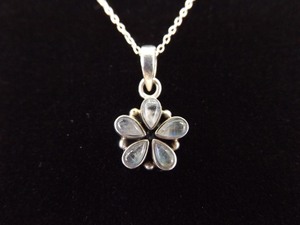 lot 19 image: .925 Sterling Silver Moonstone Flower Pendant Necklace