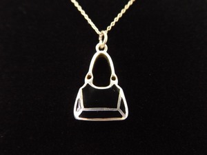 lot 22 image: .925 Sterling Silver Inlayed Black Onyx Handbag Pendant Necklace