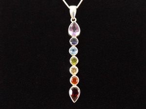 lot 26 image: .925 Sterling Silver Multi Colored Crystal Pendant Necklace