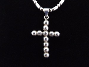 lot 32 image: .925 Sterling Silver Heavy Ball Cross Pendant Necklace