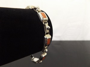 lot 37 image: .925 Sterling Silver Inlayed Coral Bracelet