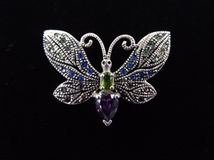 lot 50 image: .925 Sterling Silver Multi Colored Crystal Butterfly Brooch
