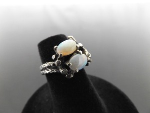 lot 57 image: .925 Sterling Silver Double Opal Cabochon Ring Size 4.5