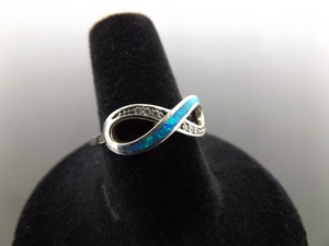 lot 59 image: .925 Sterling Silver Inlayed Opal Infinity Ring Size 7.5