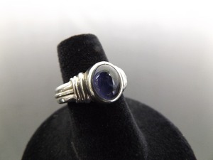 lot 67 image: .925 Sterling Silver Black Amethyst Cabochon Ring Size 6
