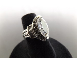 lot 72 image: .925 Sterling Silver Marquise Cut Crystal Ring Size 5.5