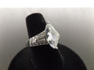 lot 73 image: .925 Sterling Silver Marquise Cut Crystal Ring Size 7