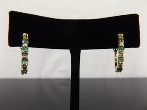 lot 80 image: .925 Sterling Silver Diamond Accented Emerald Vermeil Hook Clamp Earrings