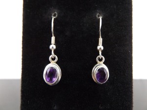 lot 83 image: .925 Sterling Silver Faceted Amethyst Hook Dangle Earrings