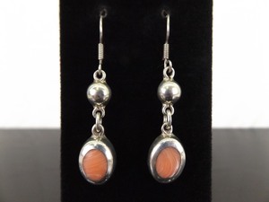 lot 85 image: .925 Sterling Silver Inlayed Pink Opalite Dangle Hook Earrings