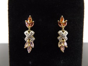 lot 86 image: .925 Sterling Silver Diamond Accented Amethyst and Garnet Vermeil Dangle Post Earrings