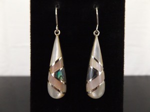 lot 87 image: .925 Sterling Silver Inlayed Mother of Pearl Hook Dangle Earrings