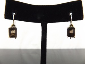 lot 89 image: .925 Sterling Silver Emerald Cut Smokey Quartz Hook Earrings
