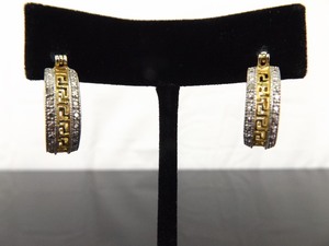 lot 92 image: .925 Sterling Silver Greek Key Washed Vermeil Hoop Latch Earrings