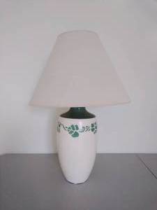lot 28 image: White Tabletop Lamp with Green Leaf Motif