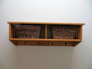 lot 80 image: Wooden Shelf with Coathooks & Storage
