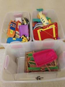 lot 151 image: 3 bins of misc childerens toys