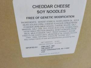 lot 125 image: 23 lb. Box of Cheddar Cheese Soy Ne...