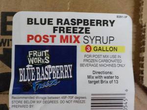 lot 355 image: 3 Gallon Post Mix Blue Raspberry fr...