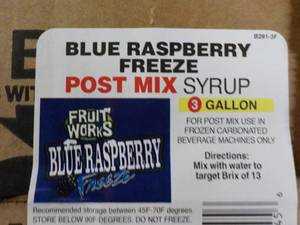 lot 356 image: 3 Gallon Post Mix Blue Raspberry fr...