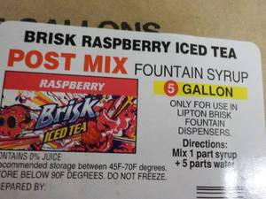 lot 366 image: 5 Gallon Brisk Raspberry Iced Tea P...