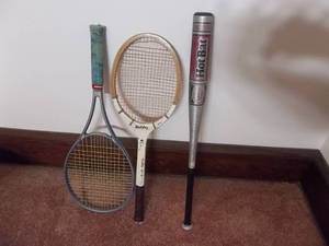 lot 87 image: Louisville Slugger Baseball Bat & Tennis Raquets