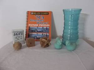 lot 96 image: Brain Games, Vase, Wood Puzzles, Bird Candles