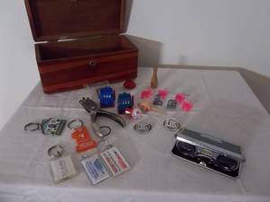 lot 97 image: Mini Cedar Chest, U.S. Pins, Trinkets