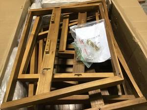 lot 15 image: HAMPTON BAY Willow Glen Farmhouse 4-Piece Wood Outdoor Patio Conversation Seating Set with Teak Finish and Beige Cushion USED