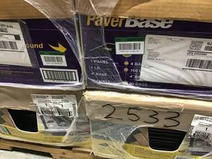 lot 39 image: PALLET WITH 4 BOXES OF BROCK 20 in. x 36 in. Black Polypropylene Paver Base Panel (20-Case)