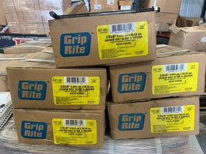 lot 36 image: 250ct (5 boxes) 38 x 8 Grip Rite Anchor Bolts w Nut & Washer
