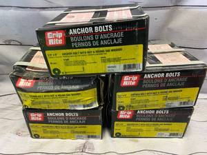 lot 42 image: 250ct (5 boxes) 38 x 6 Grip Rite Anchor Bolts w Nut & Washer