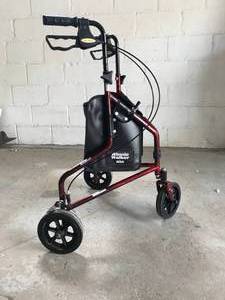 lot 2 image: Drive MedicalWinnie Lite SupremeGo-Lite Three Wheel Rollator&nbspWalker Transport With Travel Groceries Bag - Collapsible For Easy Storage  Rare Racing Red Color
