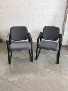 lot 15 image: Pair Grey Black Sled Base Side Guest Chairs - Good Condition No Stains or Tears 