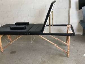 lot 12 image: Portable & Collapsible For Easy Transport 3 Section Folding Height Adjustable Massage Table With Removable Arm Rests, Lift Up Foot Section &  Removable Insert Nose Hole - Great Condition