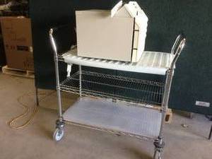 lot 38 image: Excel 3 Tier NSF Stainless Steel Cart with Amcoat Shelf Cover (cart only) Approx&nbsp34 W x 18 D x 33.5 H Great Condition