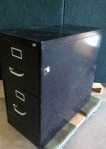 lot 43 image: Steelcase Black Filing File Cabinet - Has Some Cosmetic Wear But Slides Beautifully