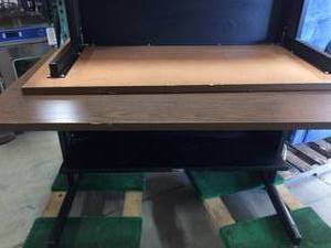 lot 64 image: Lot of 2 Vintage Communication Station Work Tables Wood Grain Top Desks